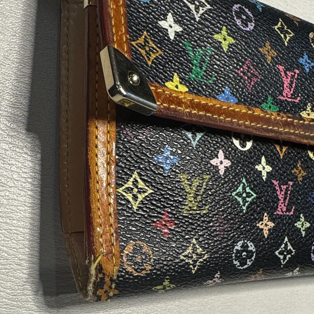 Louis Vuitton LV Black Murakami Multicolor Monogram International Wallet